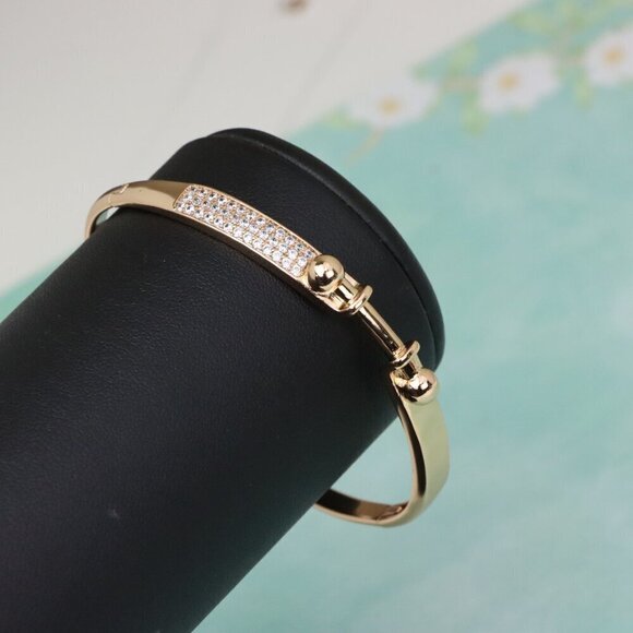 Rose Gold Bangle with Ball-End Design and Crystal Pavé Accent, XPBL0566 - Picture 9 of 12